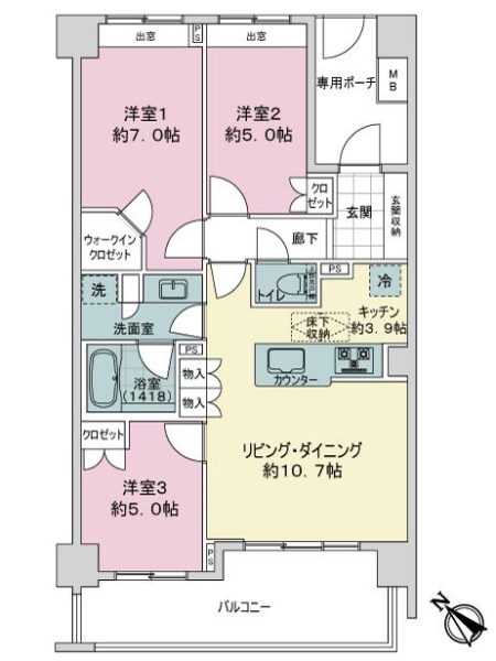 中古マンション 東京都東村山市萩山町５丁目 西武西武園線久米川駅 3,990万円