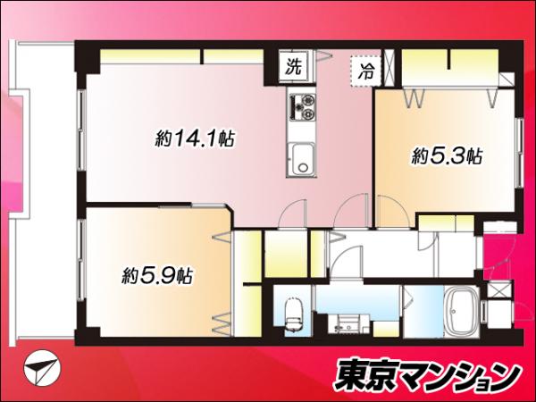 越中島三丁目ハイツ２号棟 間取り図