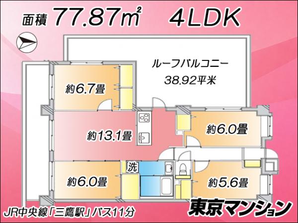 中古マンション 三鷹市下連雀９丁目2-2 JR中央線三鷹駅 7,380万円