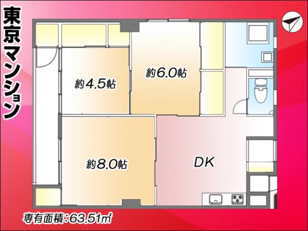 中古マンション 武蔵野市中町３丁目3-8 JR中央・総武線三鷹駅 3,799万円