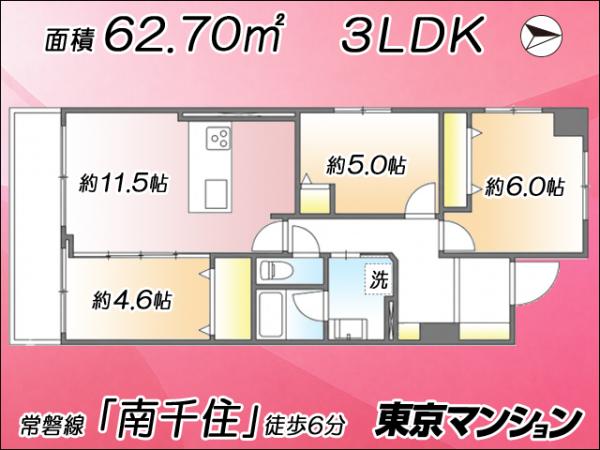 中古マンション 荒川区南千住７丁目 JR常磐線（上野〜取手）南千住駅 5,499万円