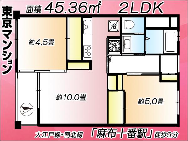 中古マンション 港区三田２丁目2-27 都営大江戸線麻布十番駅 5,799万円
