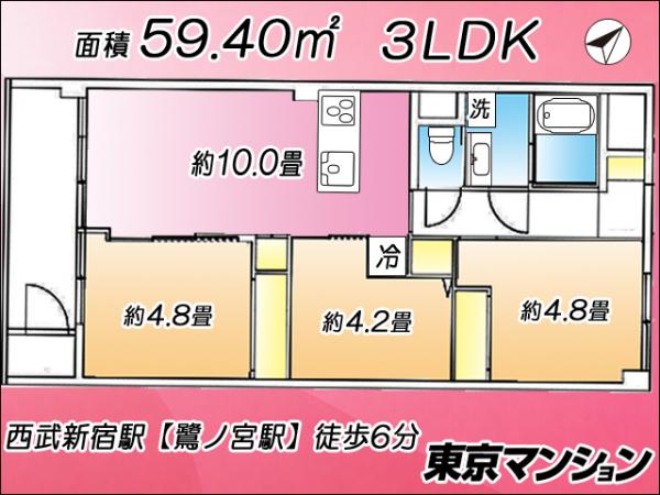 中古マンション 中野区白鷺１丁目 西武新宿線鷺ノ宮駅 4,198万円