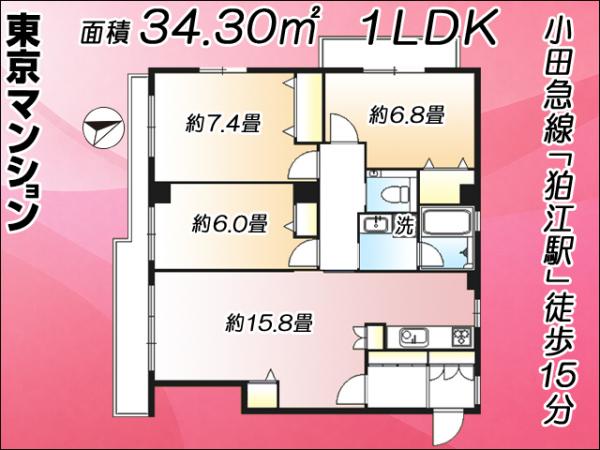 中古マンション 狛江市元和泉２丁目36-3 小田急線狛江駅 4,980万円