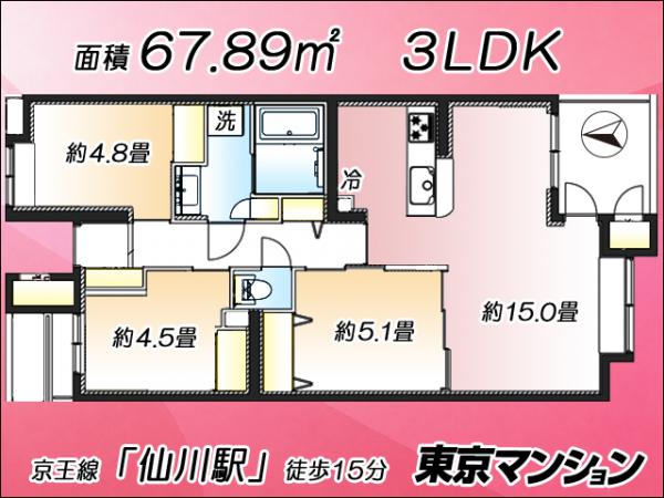 中古マンション 世田谷区給田４丁目 京王線仙川駅 7,499万円