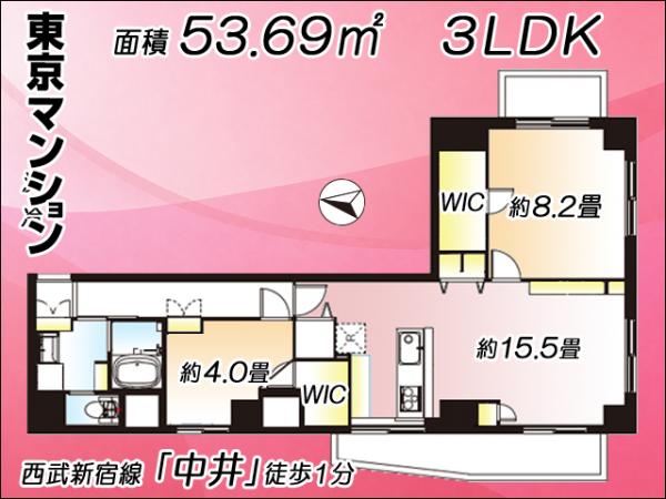 中古マンション 新宿区中井１丁目 西武新宿線中井駅 7,799万円