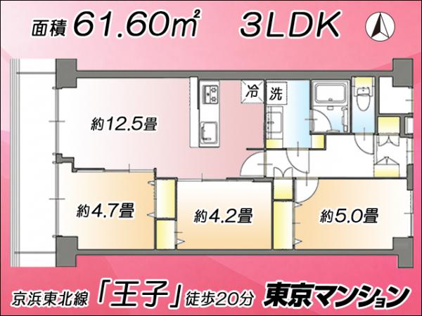 中古マンション 北区豊島４丁目 JR京浜東北線王子駅 4,390万円