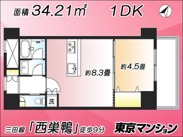 中古マンション 豊島区西巣鴨１丁目12-8 都営三田線西巣鴨駅 4,380万円