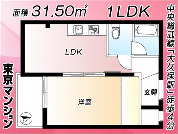 中古マンション 新宿区北新宿３丁目6-5 JR中央・総武線大久保駅 3,200万円