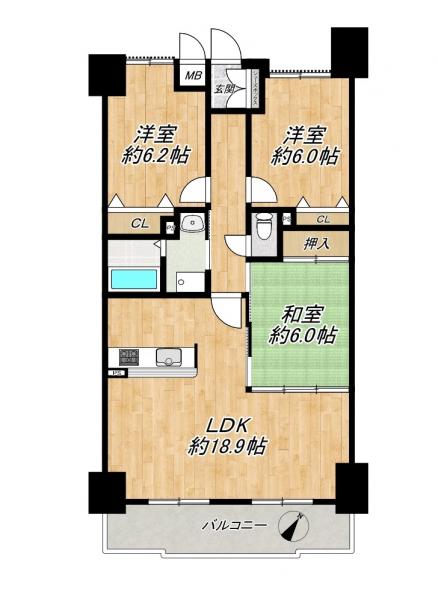 中古マンション 栗東市中沢２丁目5-2 JR東海道本線（米原〜神戸）草津駅 1,980万円