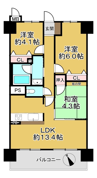 中古マンション 寝屋川市打上中町 JR学研都市線寝屋川公園駅 1,600万円