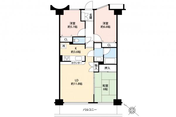 【駅徒歩11分／2駅利用可能】ウインベルコーラス狭山ケ丘 5階 ≪リフォーム物件≫  間取り図