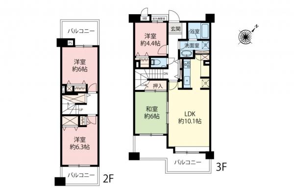 【４ＬＤＫ】ザ・ステイツ志木パークステージ　2階3階 間取り図