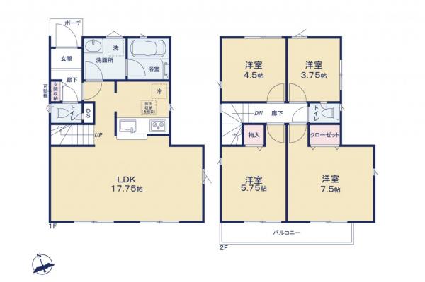 小平市上水新町2丁目　新築一戸建て 間取り図