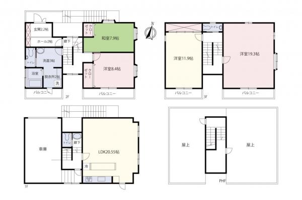 【角地／ガレージ／屋上2か所】新座市栄5丁目　中古一戸建て 間取り図