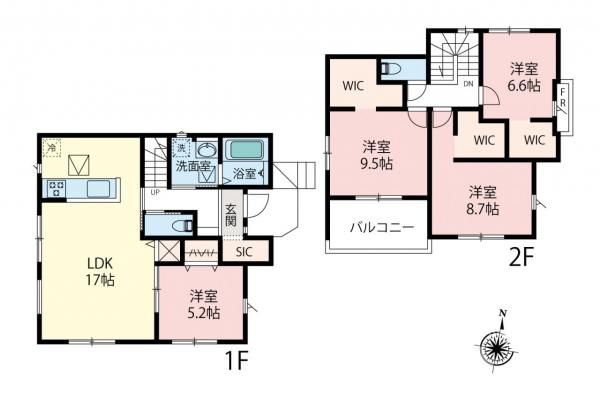 【敷地43坪超／4LDK】川越市宮元町　新築一戸建て　 間取り図
