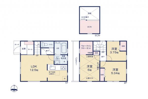 【見学予約受付中♪／収納空間充実】小平市仲町　新築一戸建て 間取り図