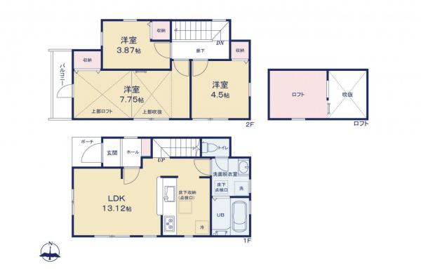 【見学予約受付中♪／収納空間充実】小平市仲町　新築一戸建て 間取り図
