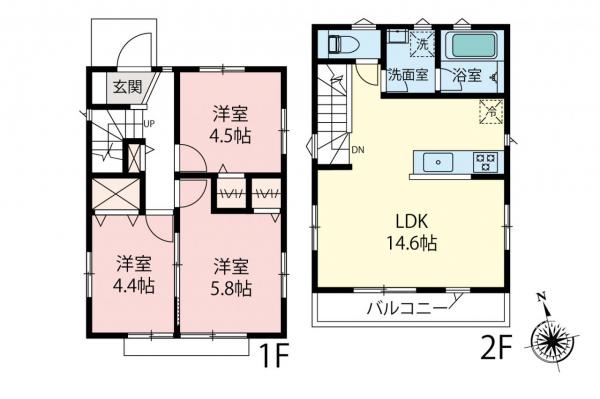 【見学予約受付中♪／全室2面採光】小平市上水新町3丁目　新築一戸建て 間取り図