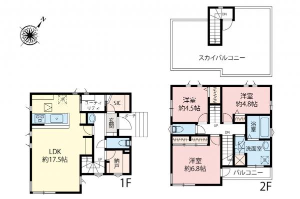 【見学予約受付中♪／角地／スカイバルコニー】清瀬市中里5丁目　未入居一戸建て 間取り図