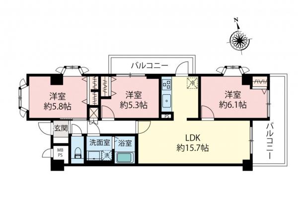 ライオンズマンション西所沢　2階 間取り図