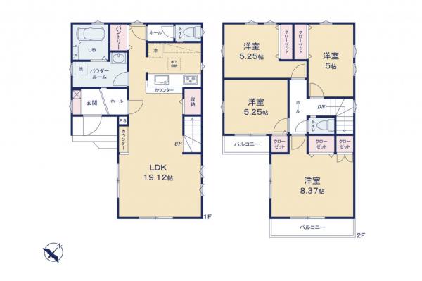 【4LDK・LDK19帖】川越市寺尾　新築一戸建て 間取り図