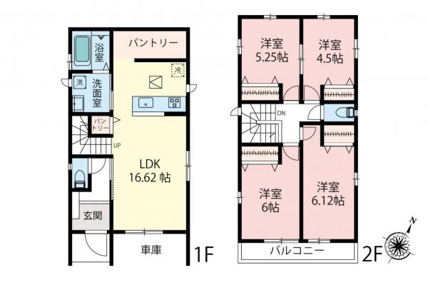 【全棟4LDK・車2台駐車可】志木市柏町2丁目　新築一戸建て 間取り図