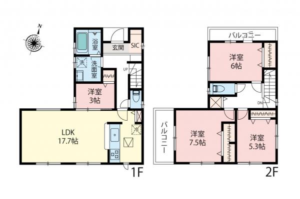 川越市下広谷　新築一戸建て 間取り図