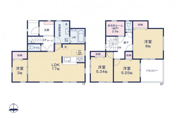 【南向き／駐車2台】川越市仙波町3丁目　新築一戸建て 間取り図