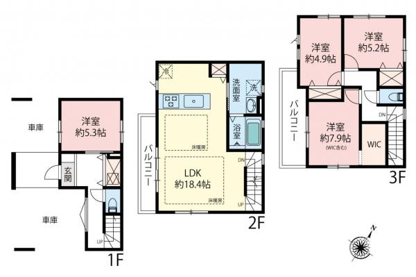 【4LDK・車2台駐車可】和光市南1丁目　新築一戸建て 間取り図