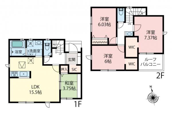 【車2台駐車可】朝霞市根岸台7丁目　新築一戸建て 間取り図