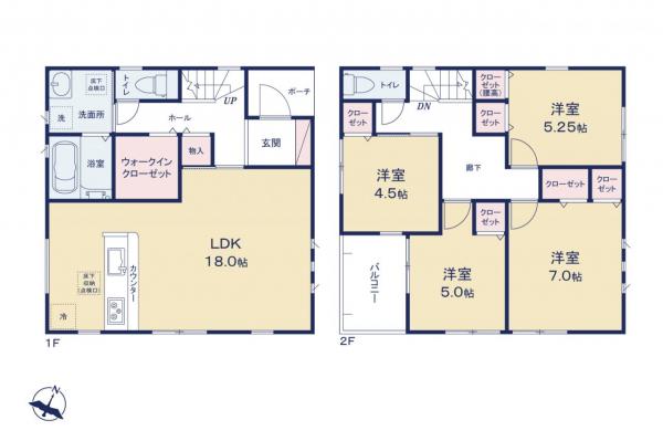 【4LDK・LDK18帖】富士見市羽沢一丁目　新築一戸建て 間取り図