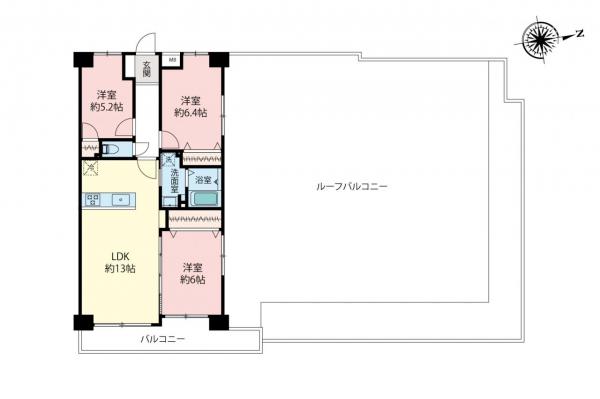 【115平米超の大型ルーフバルコニー付】サンハイツ河辺パートII　6階 間取り図