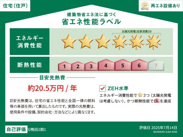 【完成見学会開催】CasaVille Kawagoe ～太陽と暮らす平屋建て～ 省エネ性能ラベル