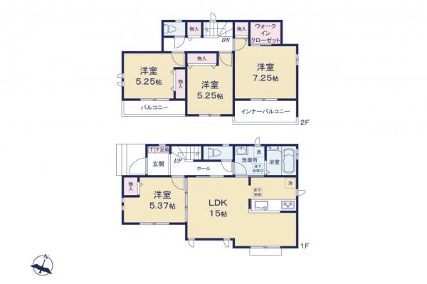 東村山市秋津町3丁目　新築一戸建て 間取り図