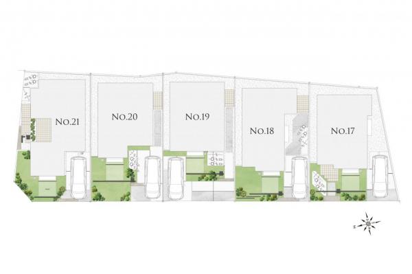 【内観予想図公開】OBLIS花小金井　新築分譲住宅　全5棟　―予告広告― 区画図