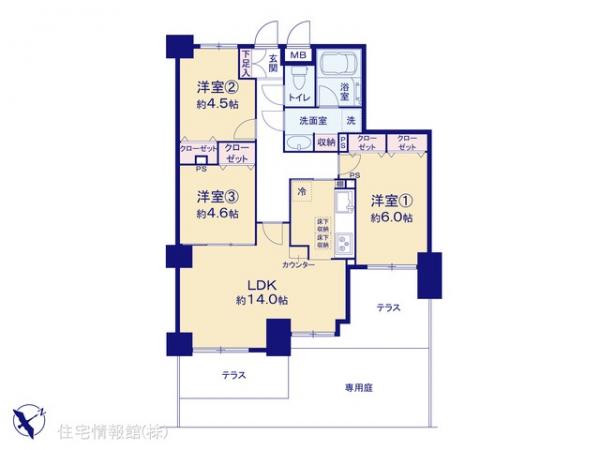 中古マンション 東京都世田谷区大蔵１丁目7-14 東急田園都市線用賀駅 5,490万円