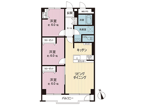東建座間ハイツ1号棟 間取り図