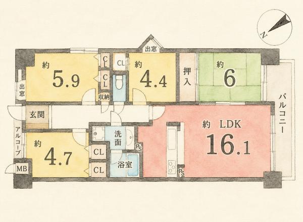 中古マンション 寝屋川市三井南町30-2 京阪本線香里園駅 1,998万円