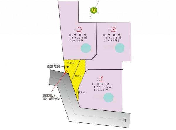 狭山市鵜ノ木　新築分譲住宅全3棟 区画図 