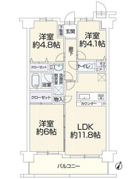 中古マンション 所沢市東所沢１丁目 JR武蔵野線東所沢駅 2,450万円