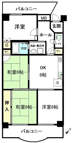 宝・稲葉地ハイツ　14階 間取り図 