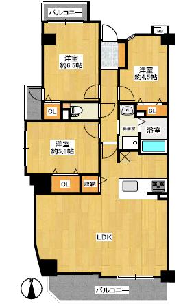 宝マンション道徳東第2・8階 間取り図 