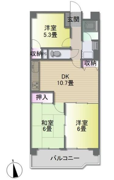 グリーンシティ弥生2階 間取り図 