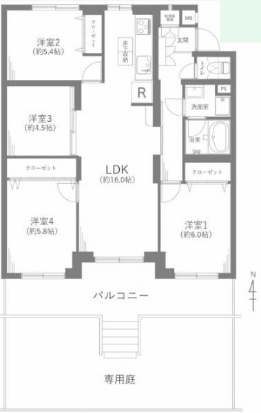堀田サンハイツB棟1階 間取り図 