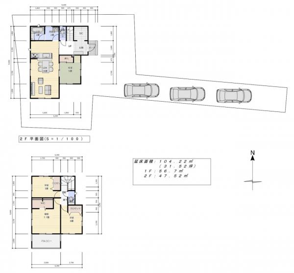 二夕土地　建築条件無し 参考プラン間取図