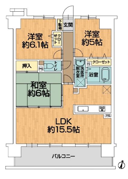 宝マンション道徳東第３　最上階＋フルリフォーム済 間取り図 