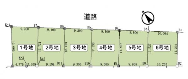 神沢１丁目　全６区画　建築条件なし　神沢駅徒歩４分　売地 区画図 