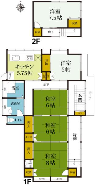 大田原市中田原　2階建て5K 間取り図 