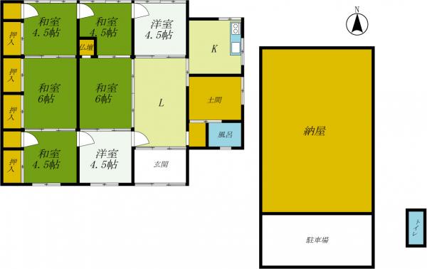 日光市小林　平屋7LK　土間　納屋あり 間取り図 